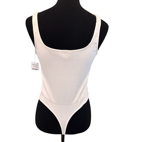 New OPEN EDIT NORDSTROM Corset Detail Cotton Blend Rib Bodysuit Size M - Picture 3 of 4